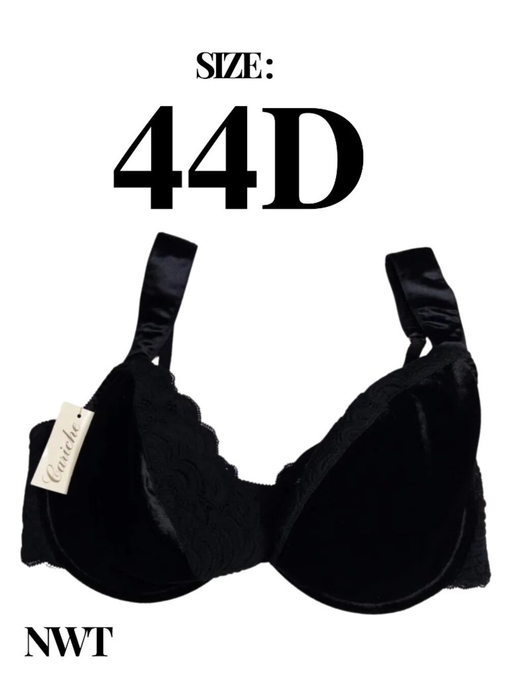 Ebony by Cariche — NWT — Velvet-Like Underwire Bra — Size 44D